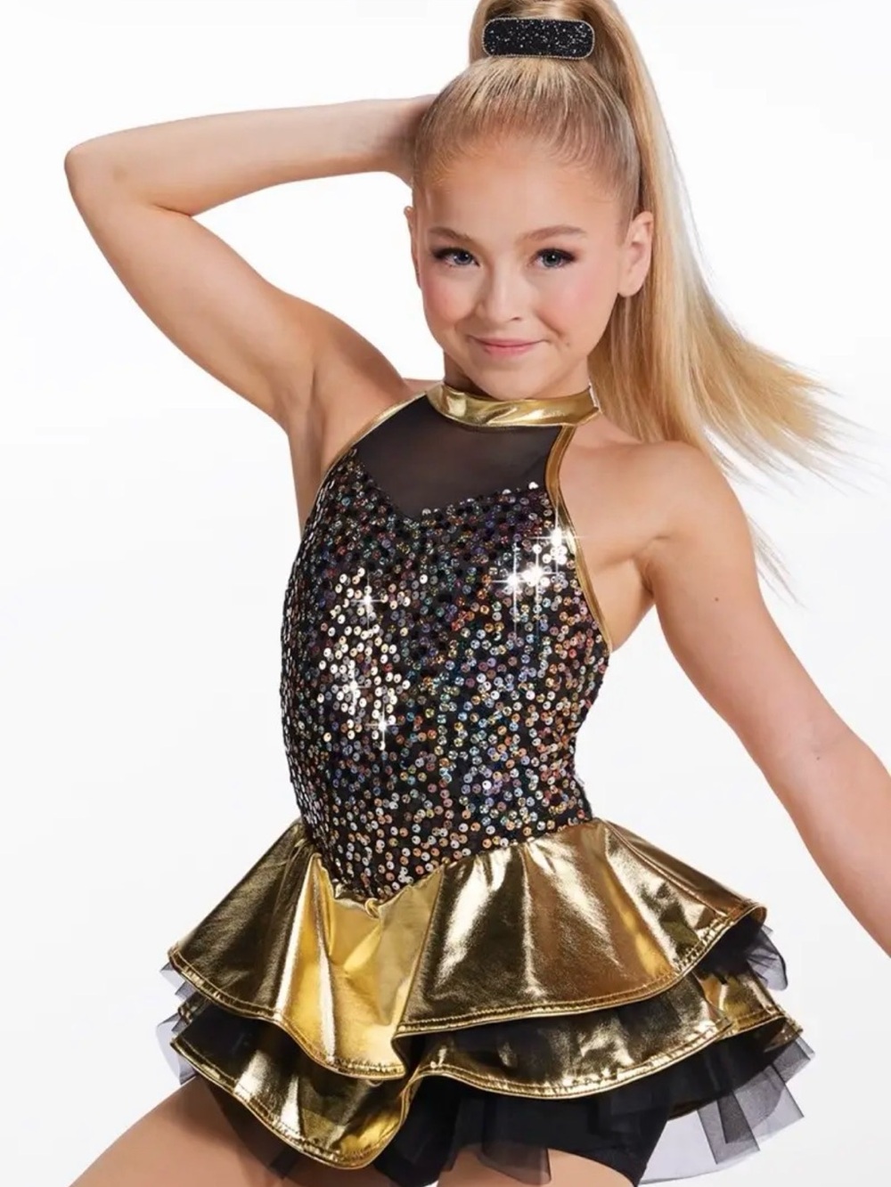 Weissman Gold Sequin Dance Costume with Black Mesh Round And Round 18902 LC JAZZ